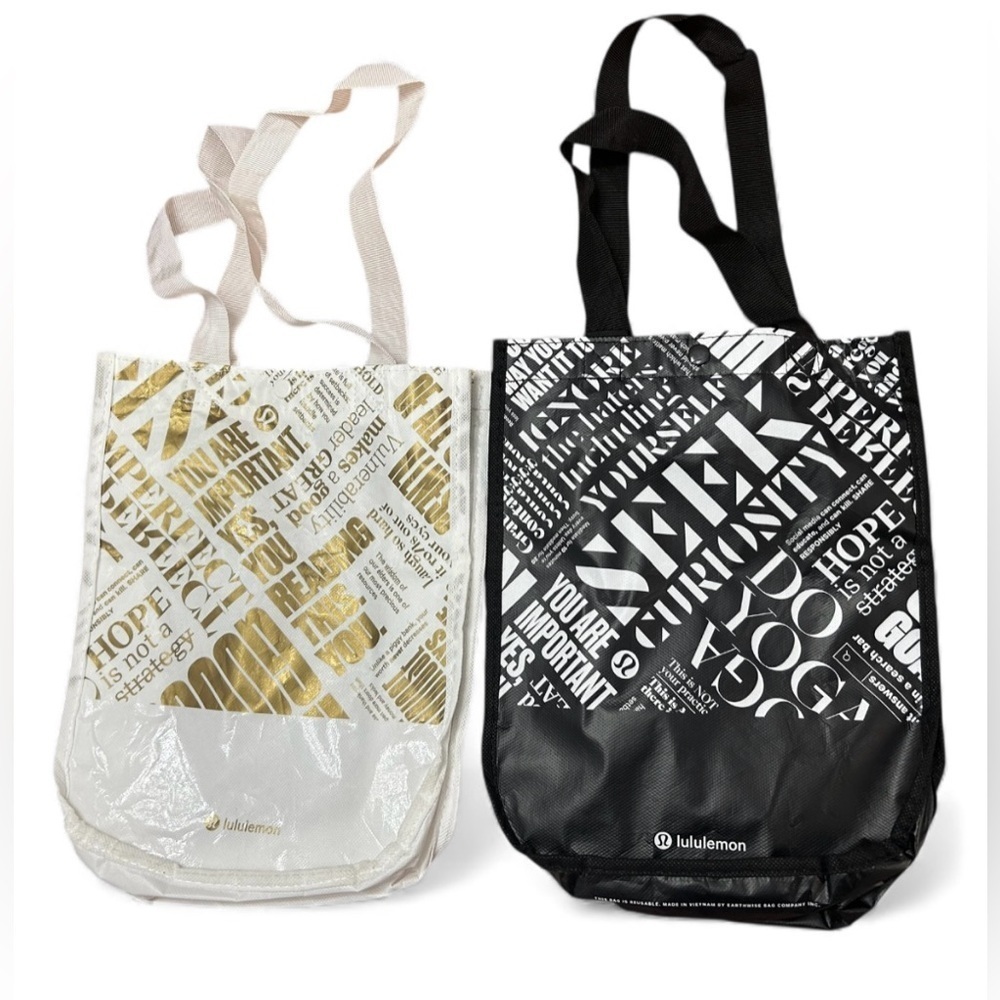 Lululemon Athletica Black and Gold Graphic Tote Bags